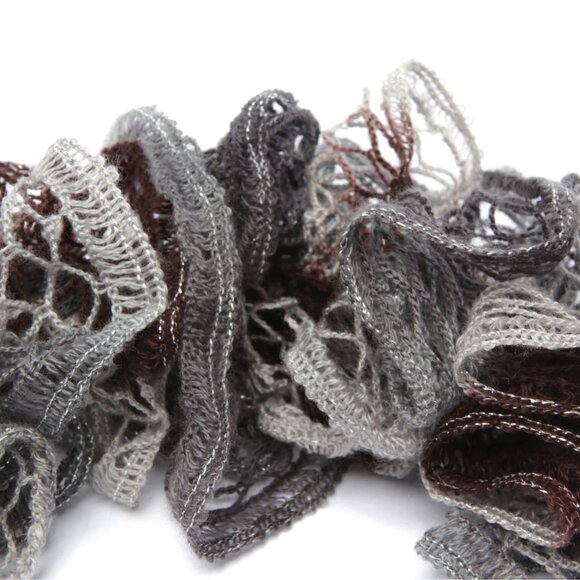 Sashay Ruffle Scarf Knit Crochet Grey Brown Silver - Picture 4 of 4